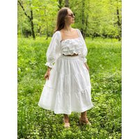 White Linen Skirt, Wedding Tiered White Skirt From Natural Linen, Long For Woman | Etsy (US)