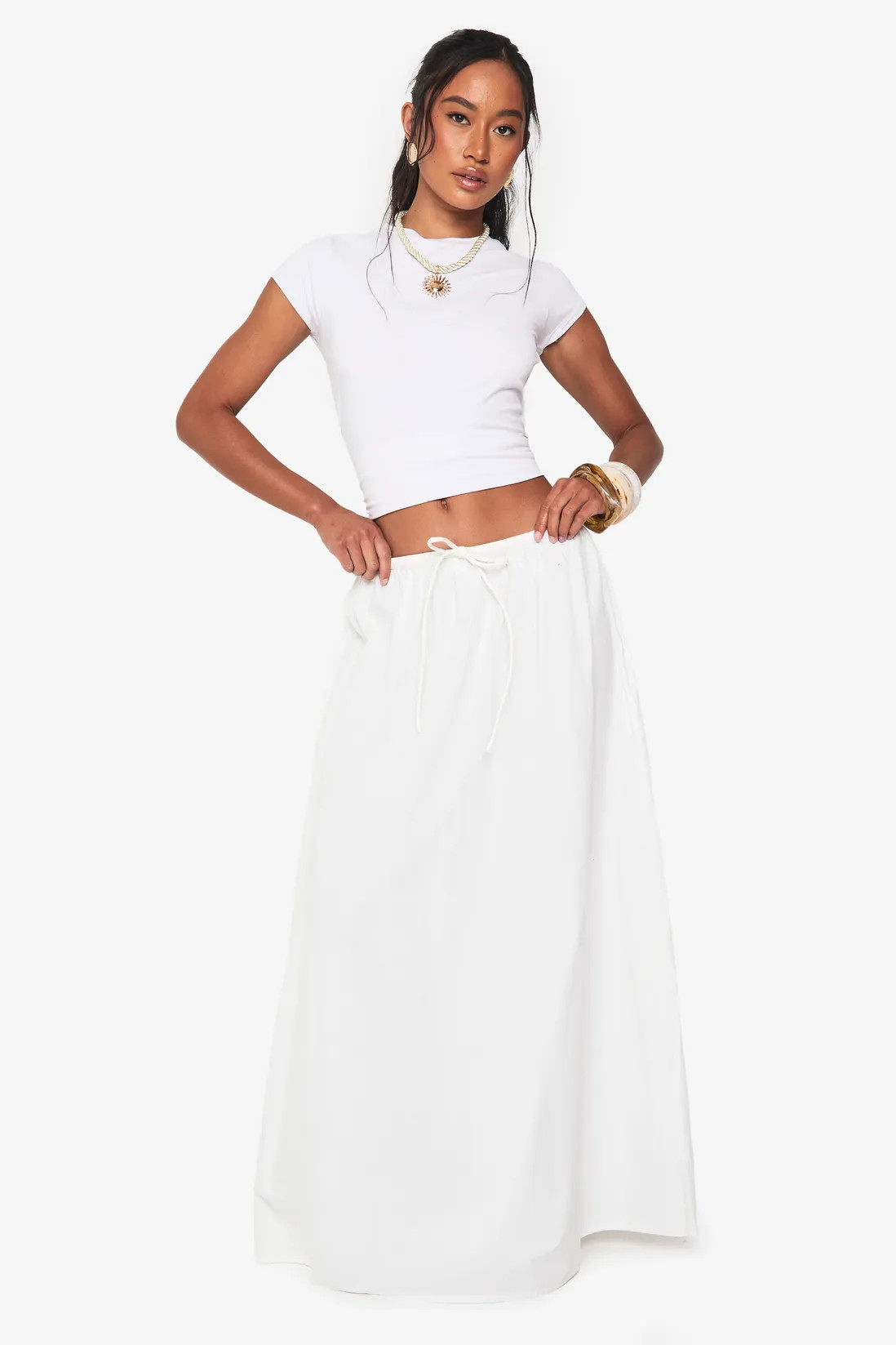 Drawstring Waist Cotton Poplin Maxi Skirt | Boohoo.com (UK & IE)