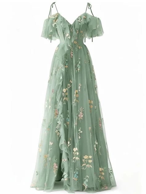 1970s Slip Floral Embroidered Mesh Slit Dress | Retro Stage