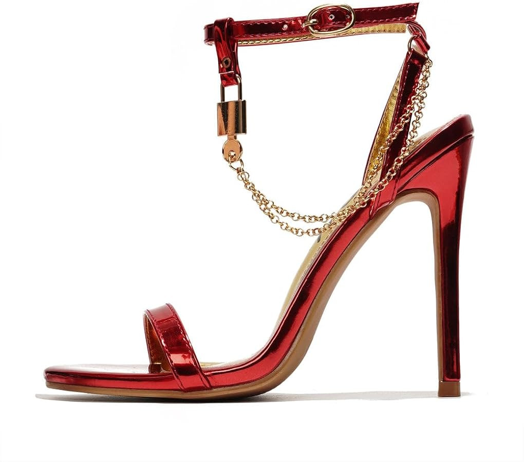 Cape Robbin Women's Mabelle Ankle Strap Chain Detail Stiletto Heel Sandal | Amazon (US)