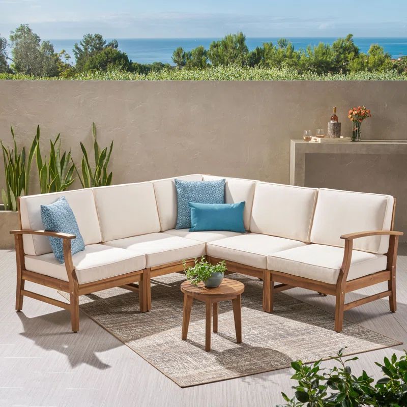 Jalissa Teak Patio Sectional with Cushions | Wayfair North America