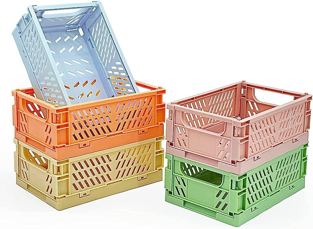 MONKISS 5-Pack Mini Baskets Plastic for Desk Organizers, Collapsible Crate Stacking Folding Stora... | Amazon (US)