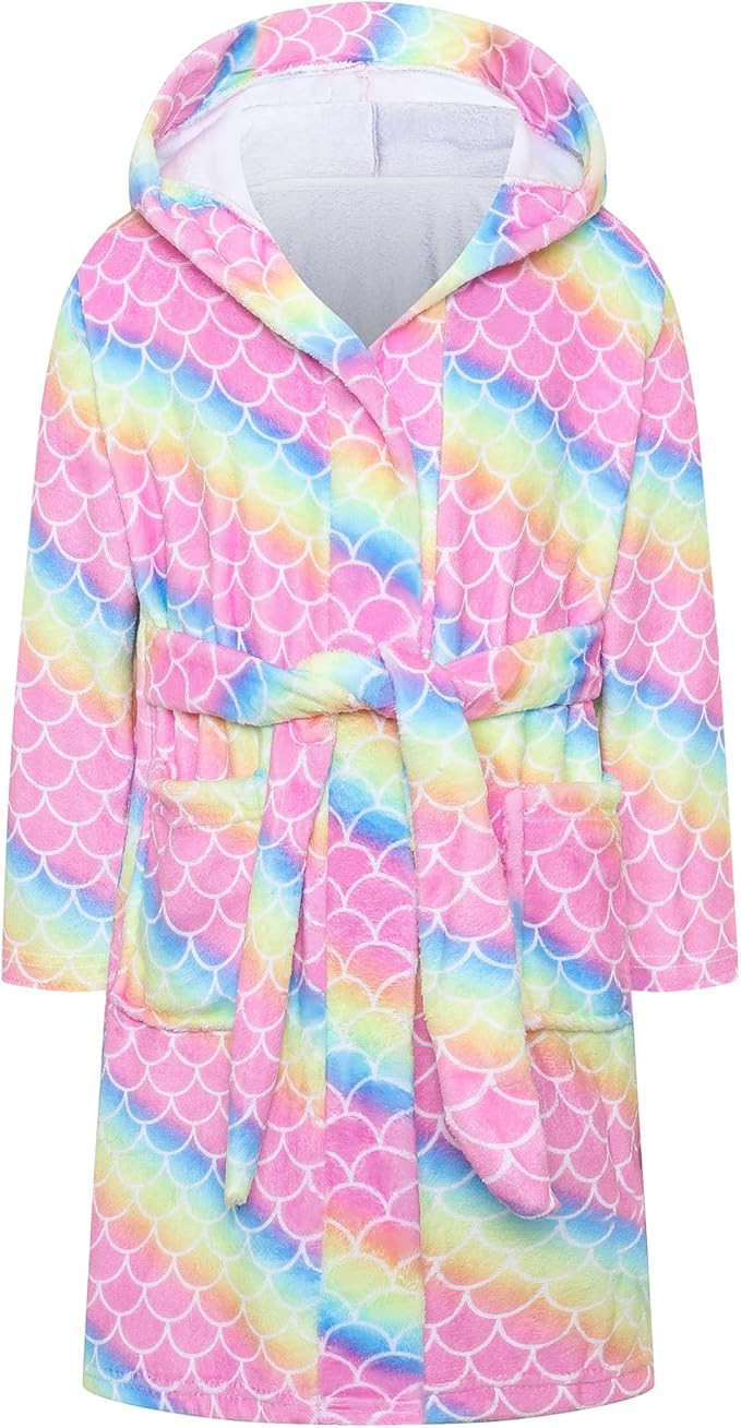 Umeyda Girls Fleece Hooded Robes, Warm Printed Bath Robe for Kids Soft Fuzzy Bathrobe for Gifts | Amazon (US)