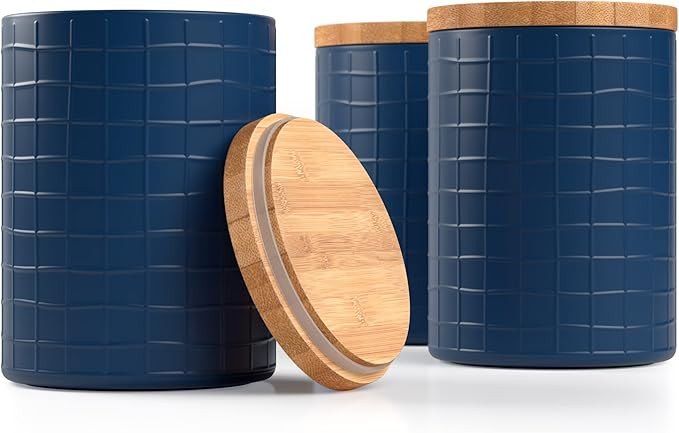 Barnyard Designs Kitchen Canisters with Bamboo Lids, Airtight Metal Canister Set, Coffee, Sugar, ... | Amazon (US)