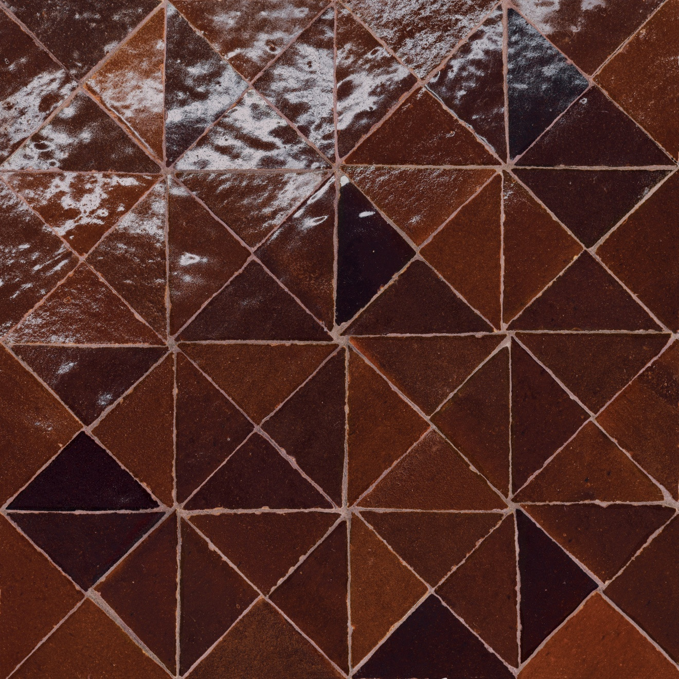 Zagora Triangle Glossy Zellige Mosaic Tile in Maroon | Bedrosians Tile and Stone