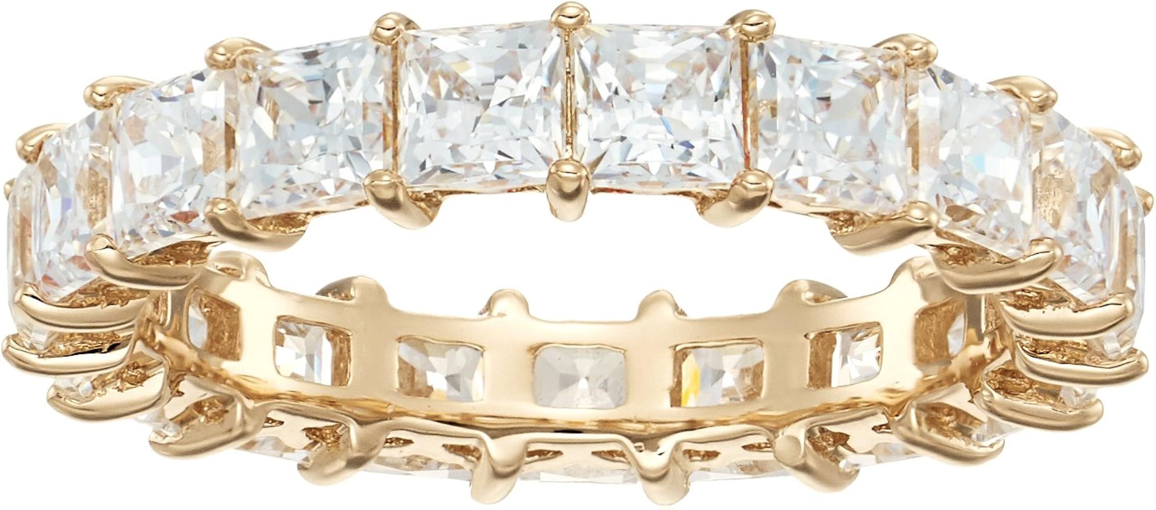 Platinum or Gold Plated Sterling Silver Princess Cut All-Around Band Ring made with Swarovski Zir... | Amazon (US)