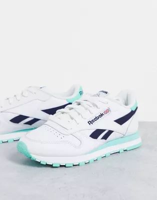 Reebok Classic Leather trainers in white and mint | ASOS | ASOS (Global)