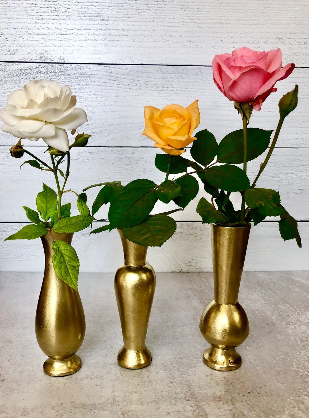 Gold Tone Bud Vases  Set of 3  Metal  Tabletop Decor  - Etsy | Etsy (US)