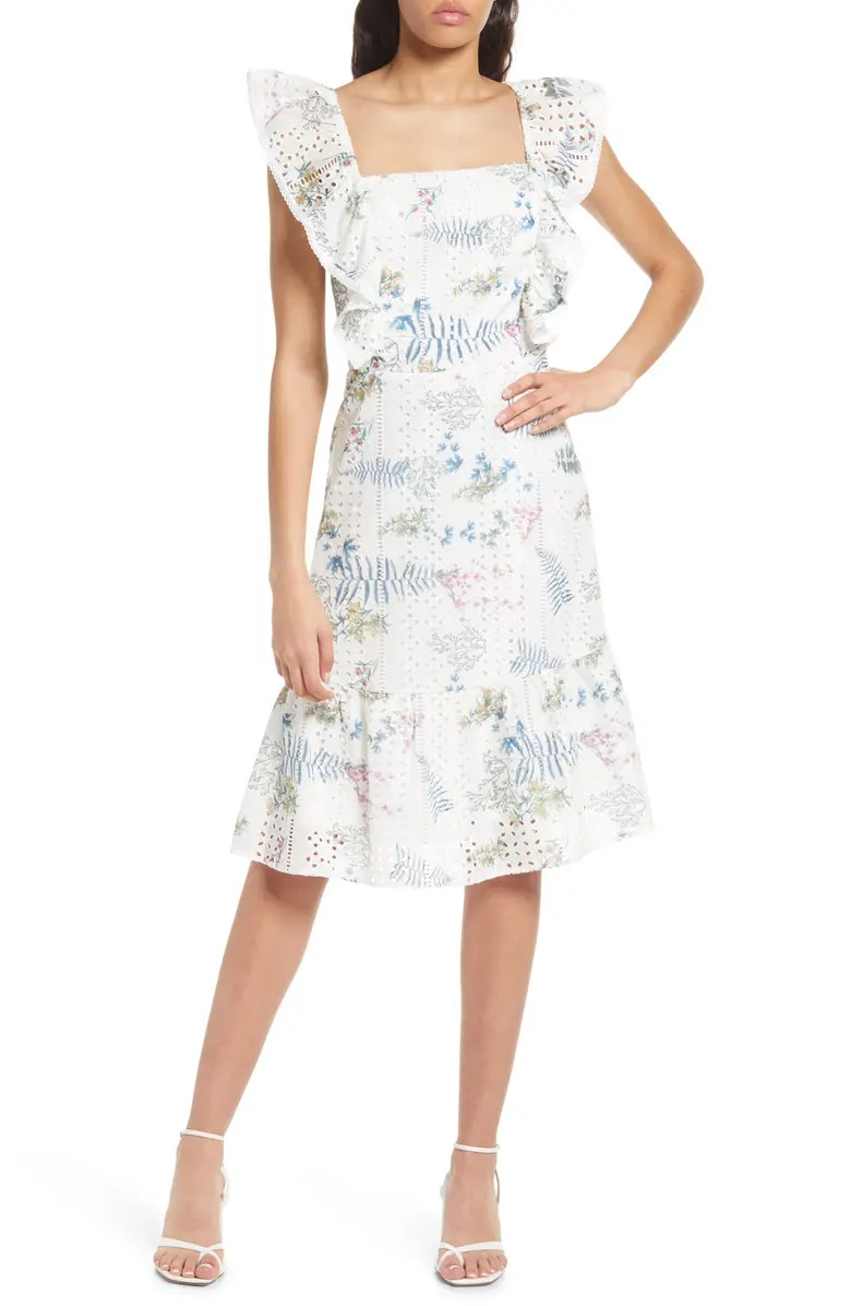 Eyelet Floral Ruffle Minidress | Nordstrom