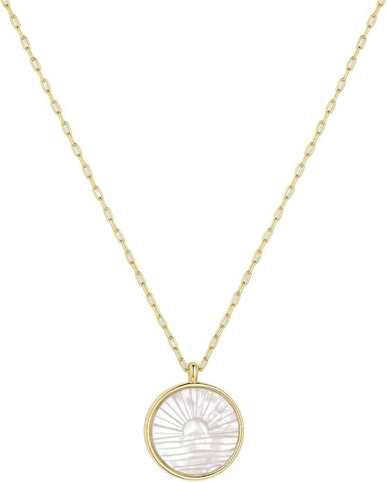 gorjana - Sunset Etched Necklace 19"-21" - 18k Gold-Plated - Mother of Pearl Pendant, Adjustable ... | Amazon (US)