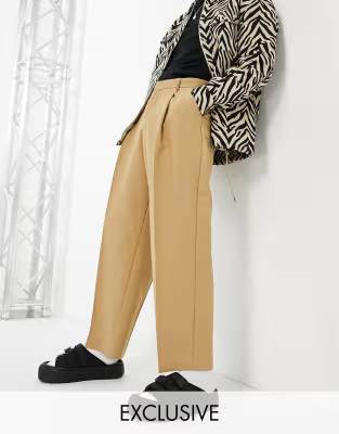 Reclaimed vintage wide leg smart pants in stone | ASOS (Global)