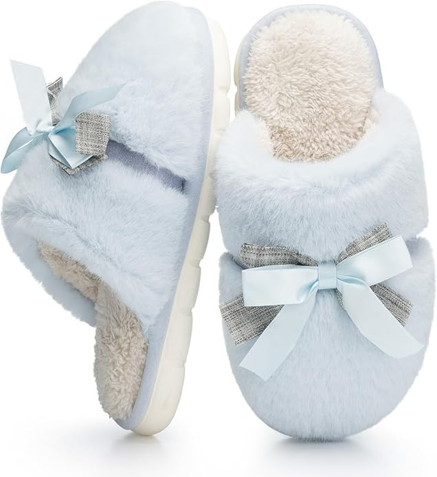 Cute Women's Memory Foam House Slippers - Fuzzy Plush Faux Fur Slippers with Bow Butterfly Tie - ... | Amazon (US)