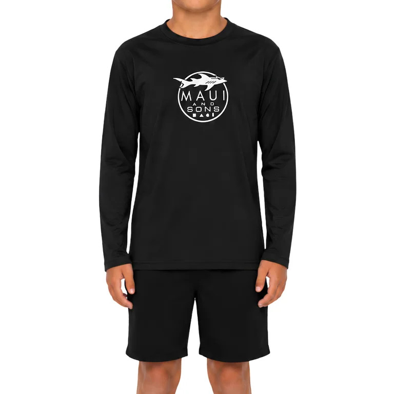 Maui and Sons Sharkin Long Sleeve Sun Shirt for Boys Made With 50+ UPF Protection Moisture Wickin... | Walmart (US)