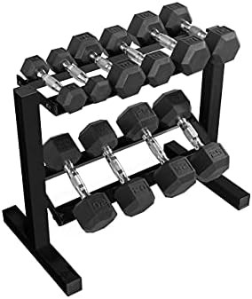 WF Athletic Supply 5-25Lb Rubber Coated Hex Dumbbell Set with Two Tier Storage Rack Non-Slip Hex ... | Amazon (US)