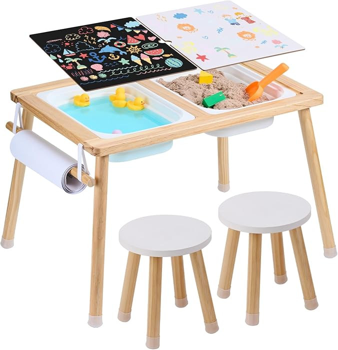 VEVOR Sensory Table and Chairs Set, Toddlers Activity Table with 2 Stools, 2 Storage Bins & Paper... | Amazon (US)