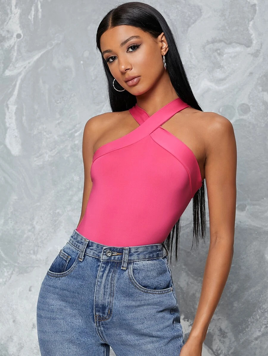 SHEIN BAE Form-Fitting Crisscross Halter Top | SHEIN