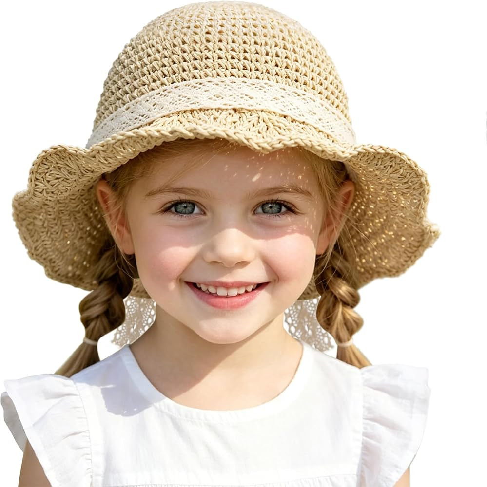 Zando Toddler Girl Straw Sun Hat with Lace Bow, Wide Brim Baby Beach Hat, Adjustable Sun Hats for... | Amazon (US)