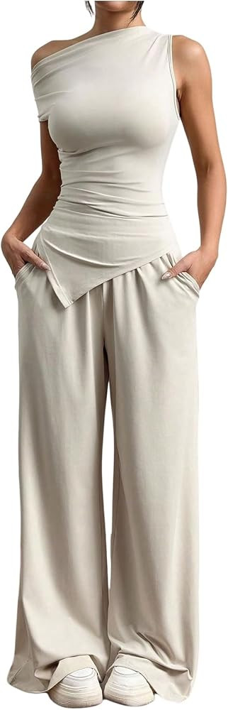 SOLY HUX Women's 2 Piece Outfits Lounge Sets Off The Shoulder Tops Wide Leg Pants Summer Casual M... | Amazon (US)