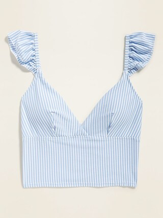 Flutter-Sleeve Seersucker-Stripe Long-Line Swim Top for Women | Old Navy (US)