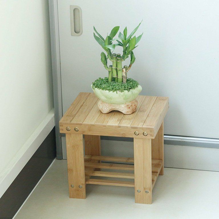 Zimtown Portable Kids Bamboo Stool Step Stool With Storage Shelf for Living Room - Walmart.com | Walmart (US)
