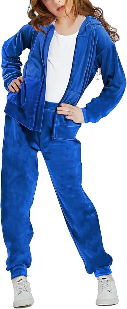 Woolicity Girls Sweatsuits Set Velour Tracksuit 2 Piece Outfits Zip Up Hoodies and Pants Sportswe... | Amazon (US)