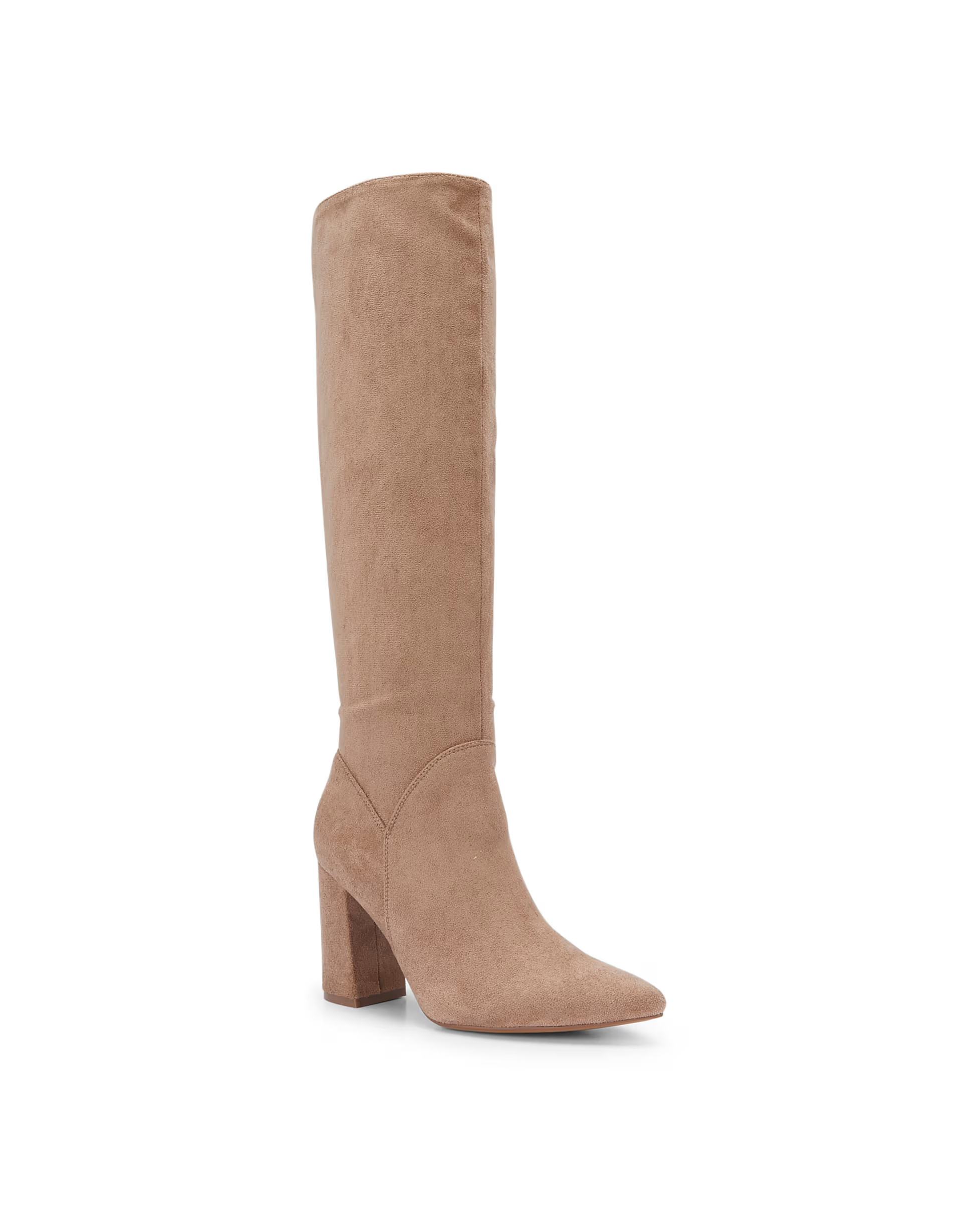 SEQWL Wide Fit Pointed toe block heel knee high boots in taupe | ASOS | ASOS (Global)