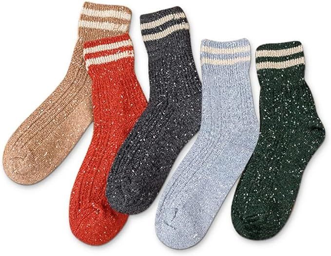 IIG 5 Pairs Women's Vintage Style Thick Wool Warm Winter Crew Socks | Amazon (US)