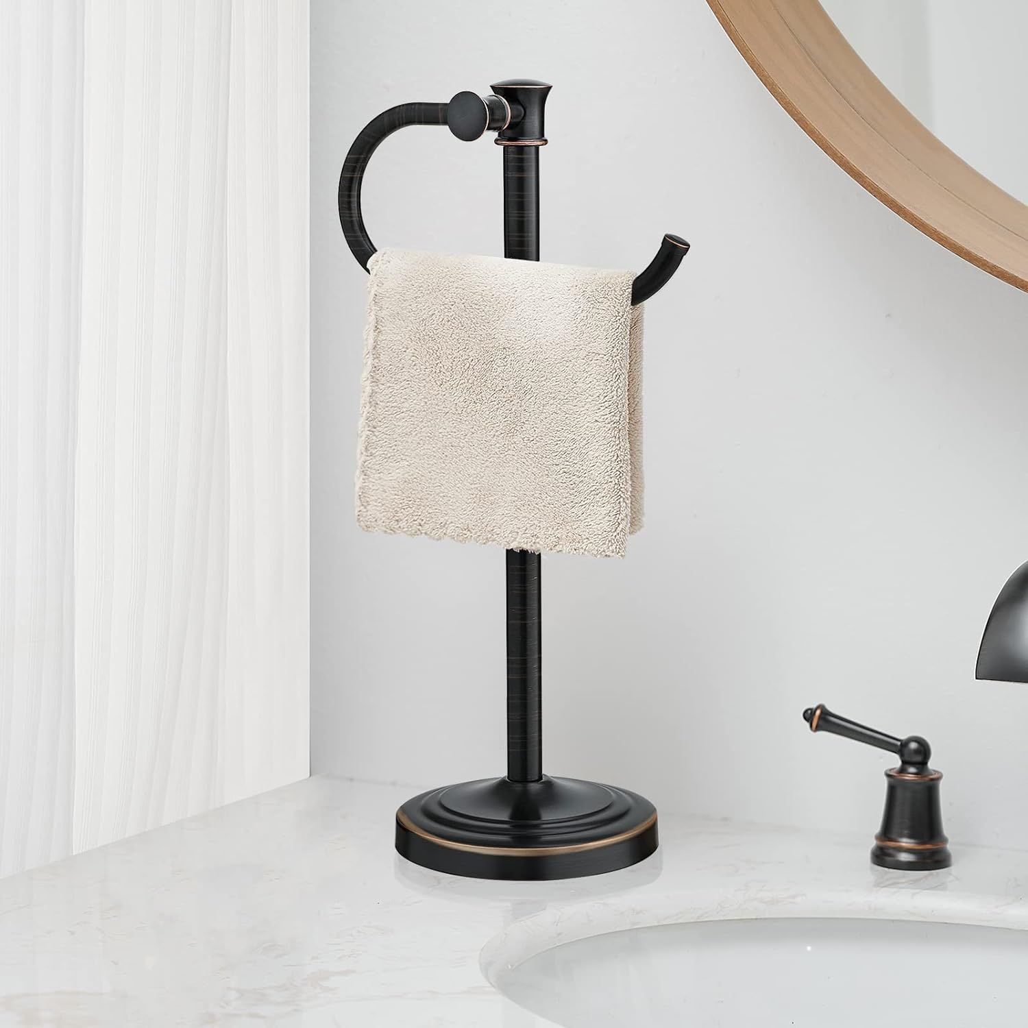 BESy 14 Inch Oil Rubbed Bronze Stand Towel Bar Hanger Hand Towel Bar Bathroom Vanity Countertop T... | Amazon (US)