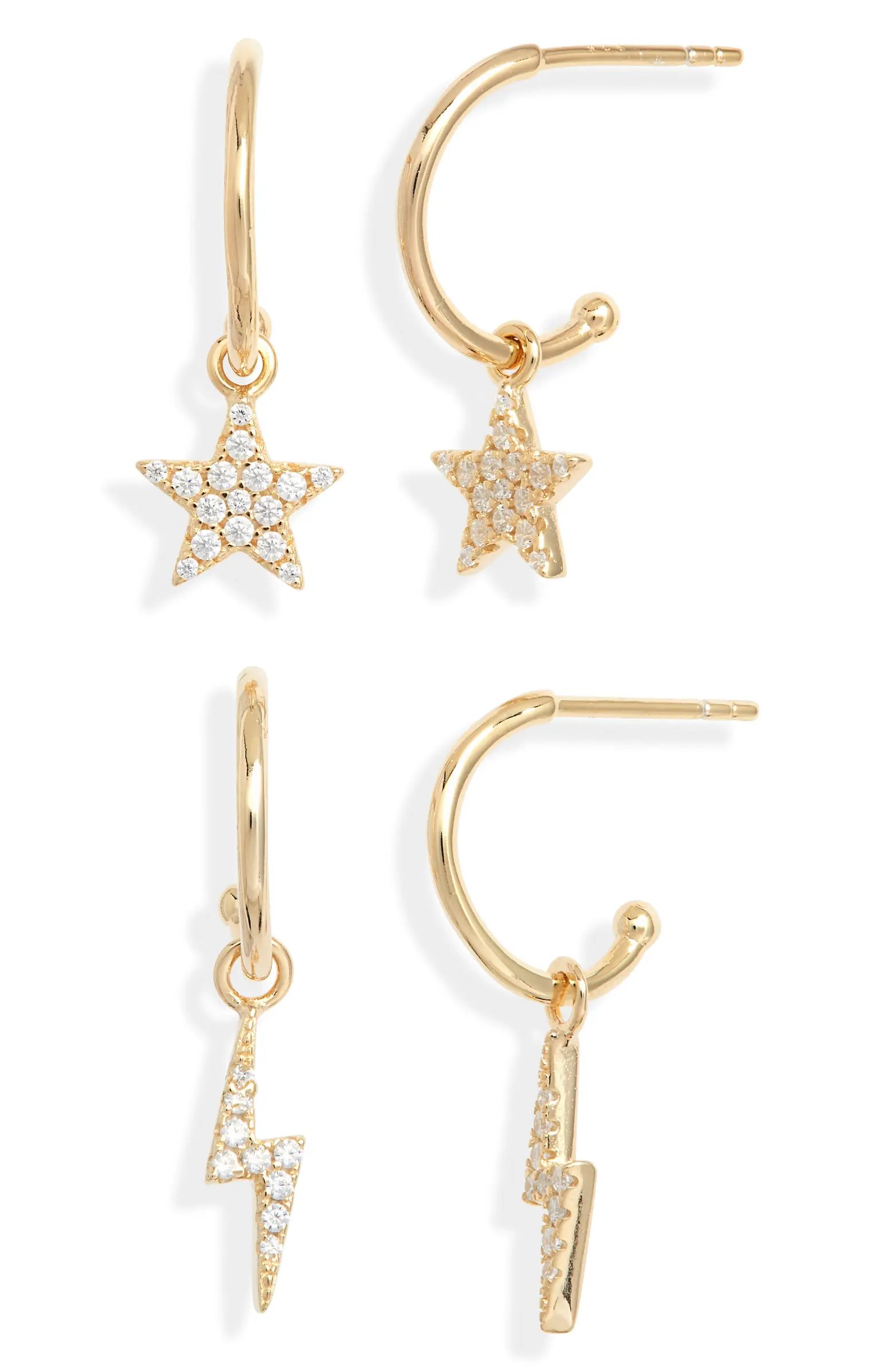 Set of 2 Pavé Star & Lightning Bolt Earrings | Nordstrom