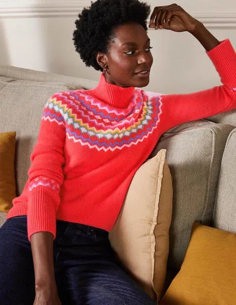 Anna Cashmere Sweater - Coral Fair Isle | Boden US | Boden (US)