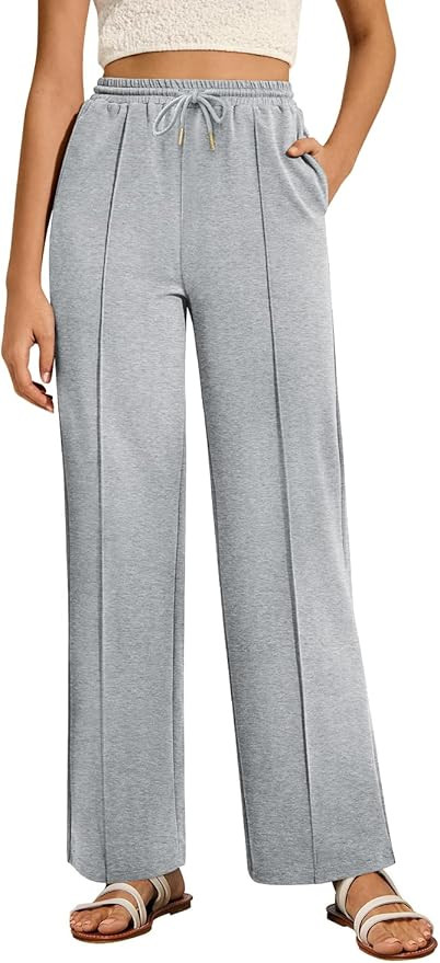 MIHOLL Women's Wide Leg Pants 2024 Summer Casual Cotton Loose High Waist Drawstring Pant Trousers... | Amazon (US)