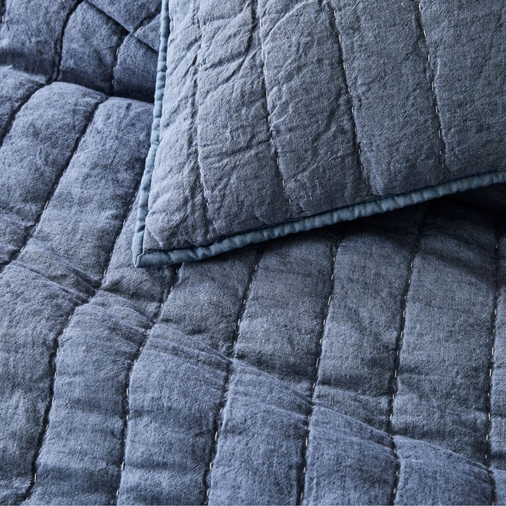 Linen Cotton Pick Stich Quilt, Twin/Twin XL, Silver | West Elm (US)