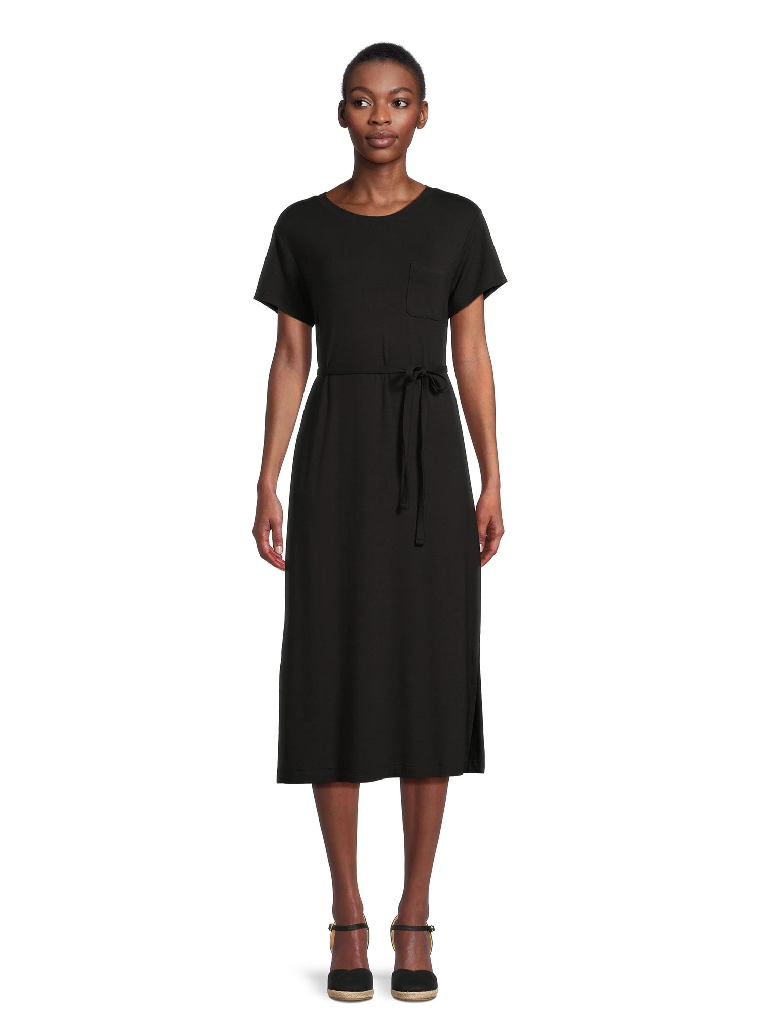 Time and Tru Women's Belted Knit Dress with Side Slits, Sizes XS-XXXL | Walmart (US)