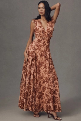 BHLDN Sleeveless V-Neck Pleated Chiffon Maxi Dress | Anthropologie (US)