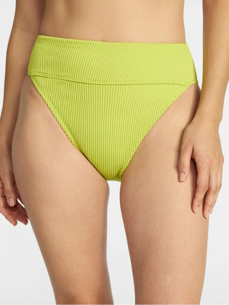 Time and Tru Women's and Women's Plus Size Crinkle High Rise High Leg Cheeky Bikini Bottoms, Size... | Walmart (US)