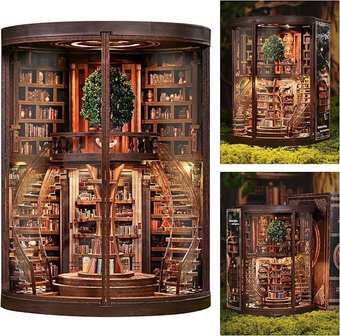 ISSEVE Book Nook Kit, Library Booknook Kits Dollhouse Bookshelf Decoration | Amazon (US)