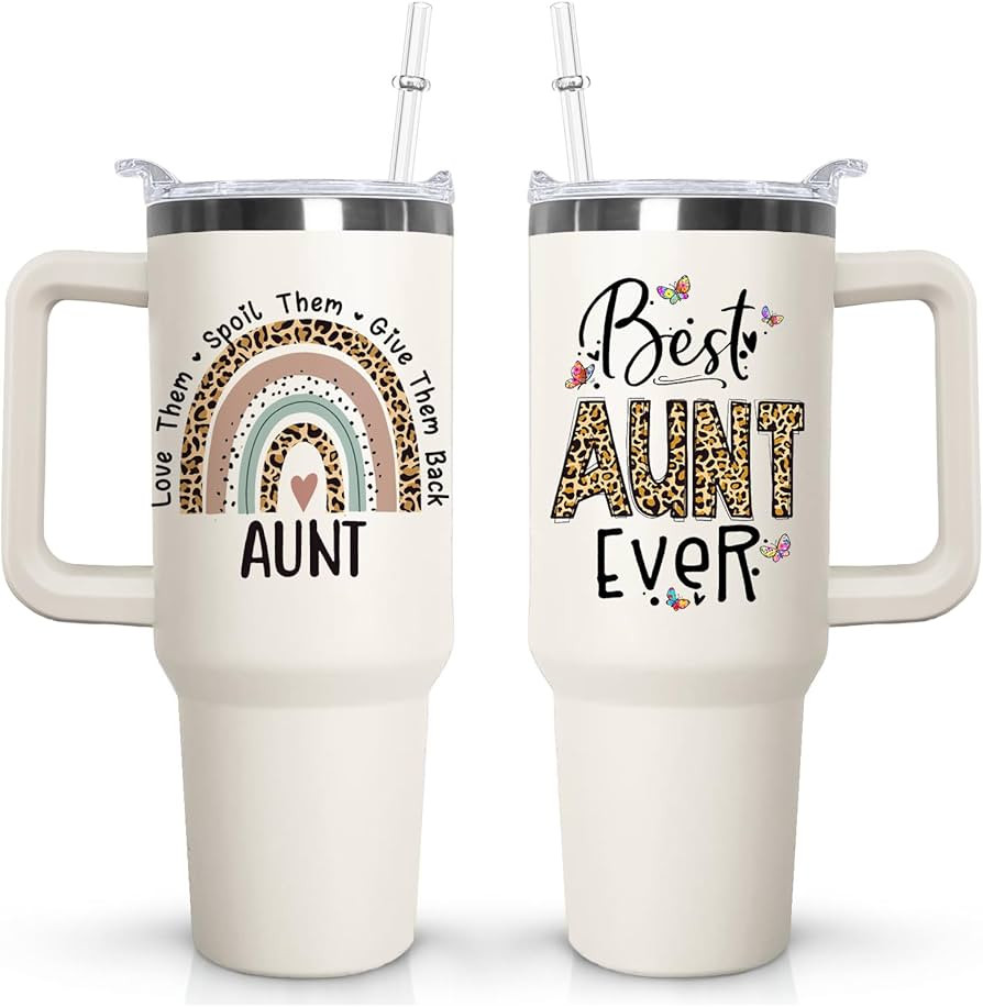 Ceovfoi Aunite Handle Tumbler with Handle Lid and Straw, 40 oz Best Auntie Ever Vacuum Insulated ... | Amazon (US)