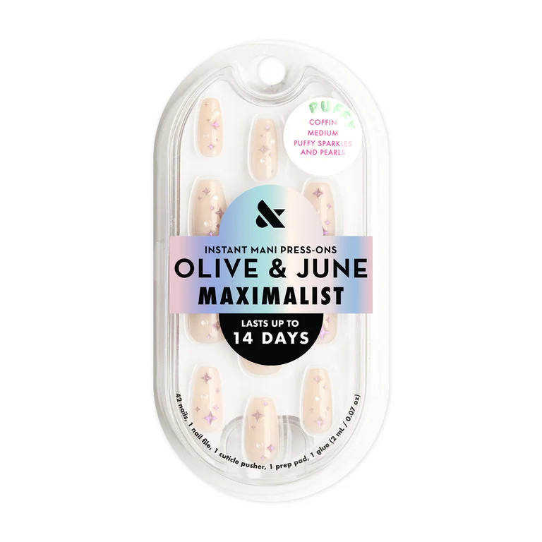 Olive & June Maximalist Press-On Nails, Puffy Sparkles & Pearls, Coffin Medium | Walmart (US)