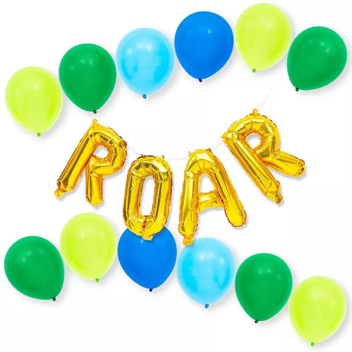 Dinosaur Party Decorations - 24-Pack Gold Roar Balloon Banner Garland Kit with Green Blue Latex B... | Target