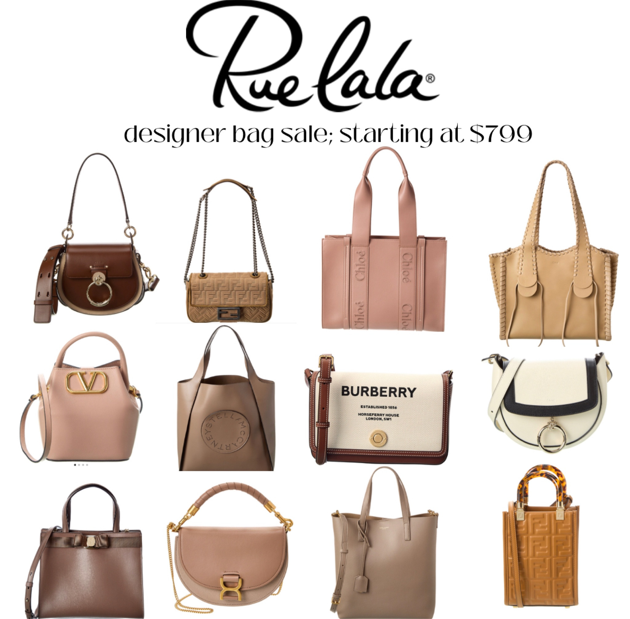 Rue La La is having their $799 sale! So many beautiful and top selling designer bags are on MAJOR sale! Some designers are marked up to 40% off retail prices! The main featured designer is Chloe! This sale will only be active for 24 more hours. Great opportunity to grab that birthday bag or early christmas gift

Neutral designer handbag sale, gucci, chloe, balenciaga, burberry, valentino, ferragamo, YSL, Stella McCartney, Fendi

#LTKsalealert #LTKstyletip #LTKFind