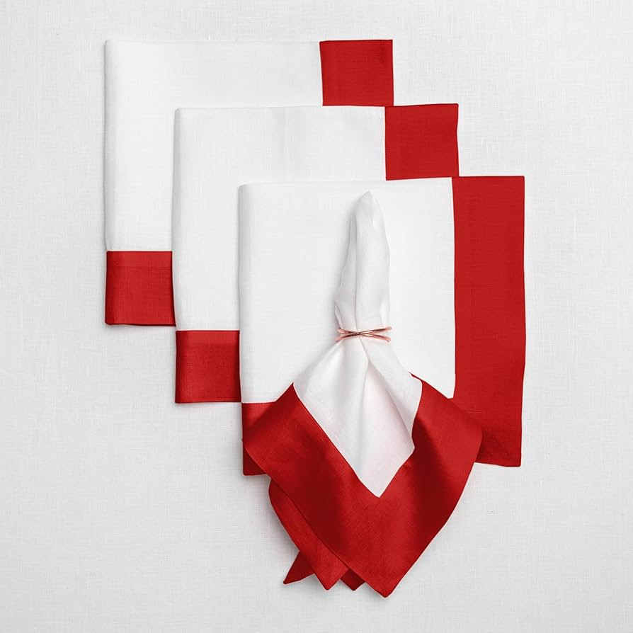 Solino Home Linen Napkins Set of 4-100% Pure Linen Red and White Dinner Napkins Cloth 20 x 20 Inc... | Amazon (US)