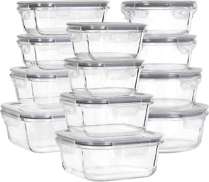 Glass Food Storage Containers with Lids, [24 Piece] Meal Prep Containers, Airtight Glass Bento Bo... | Amazon (US)