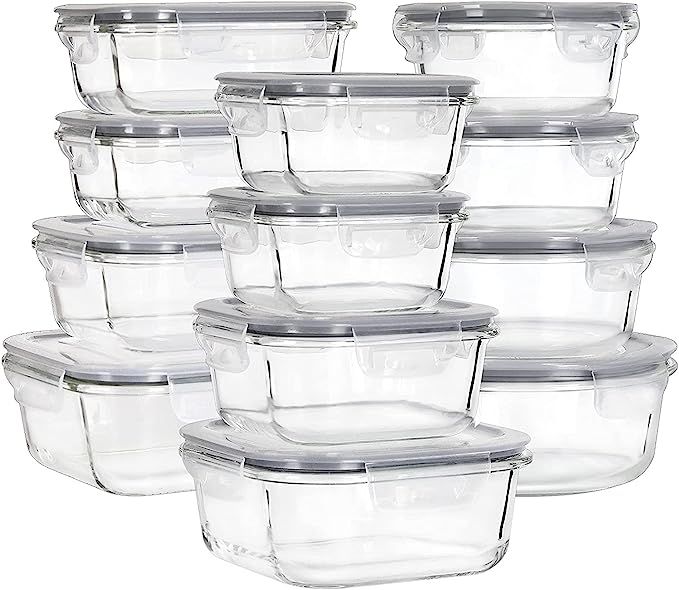 Glass Food Storage Containers with Lids, [24 Piece] Meal Prep Containers, Airtight Glass Bento Bo... | Amazon (US)