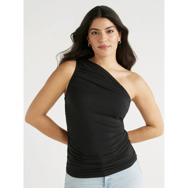 Sofia Jeans Women's and Women's Plus One Shoulder Ruched Top, Sizes XS-5X | Walmart (US)