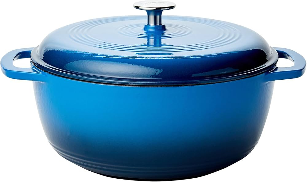Amazon Basics Enameled Cast Iron Covered Round Dutch Oven, 6-Quart, Blue | Amazon (US)