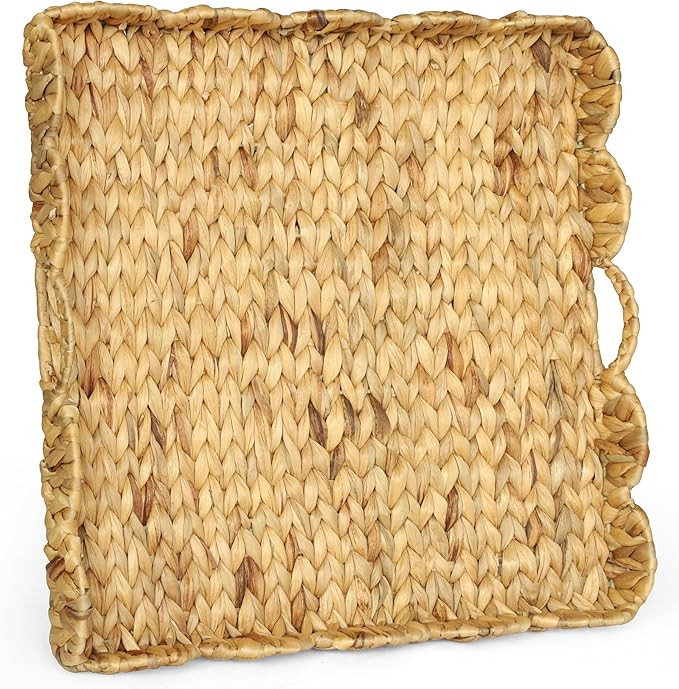 Extra Large Square Ottoman Table Tray 19.7" with Handles - Water Hyacinth Wicker Serving Wicker T... | Amazon (US)