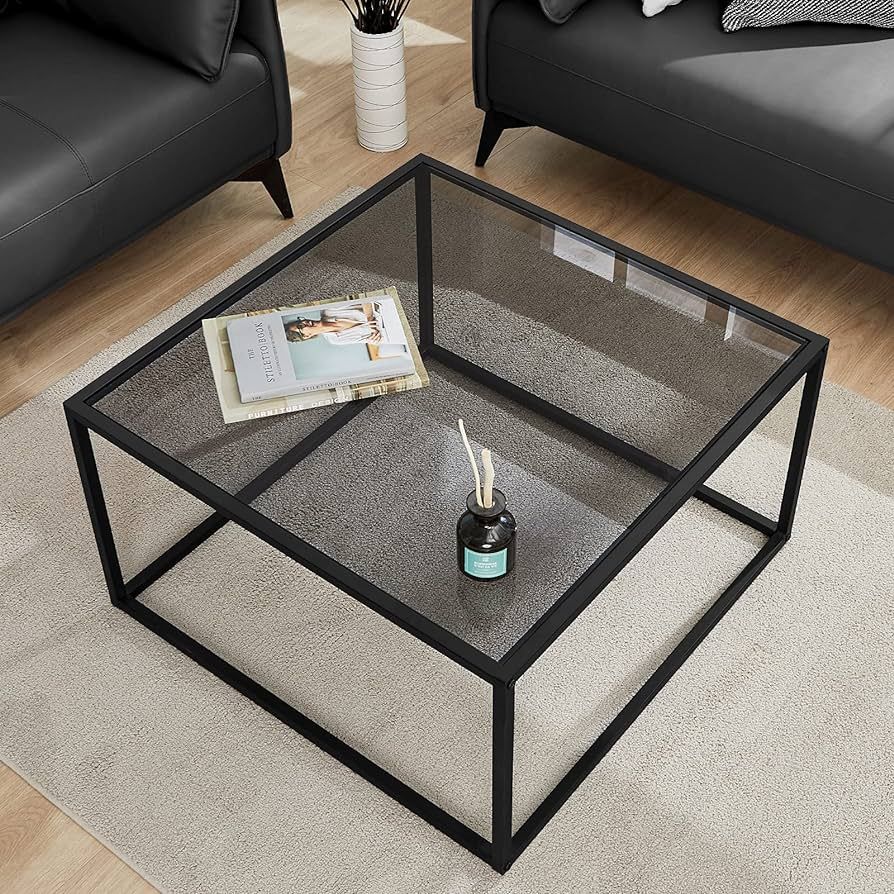 SAYGOER Glass Coffee Table, Small Modern Coffee Table Square Simple Center Tables for Living Room... | Amazon (US)