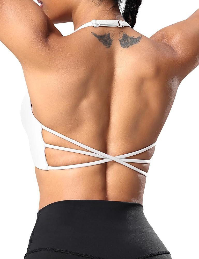 YEOREO Women's Sports Bra Halter Workout Sports Bra Strappy Criss Cross Back Bra Removable Padded... | Amazon (US)