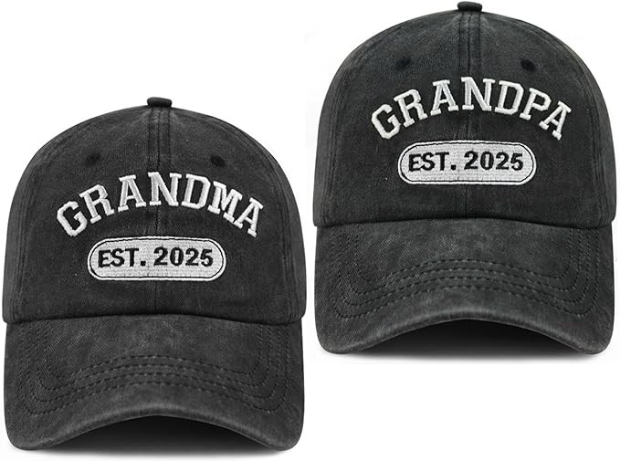 2PCS Grandpa and Grandma EST 2025 Hats for Men Women, Adjustable Washed Cotton Embroidered Grandp... | Amazon (US)