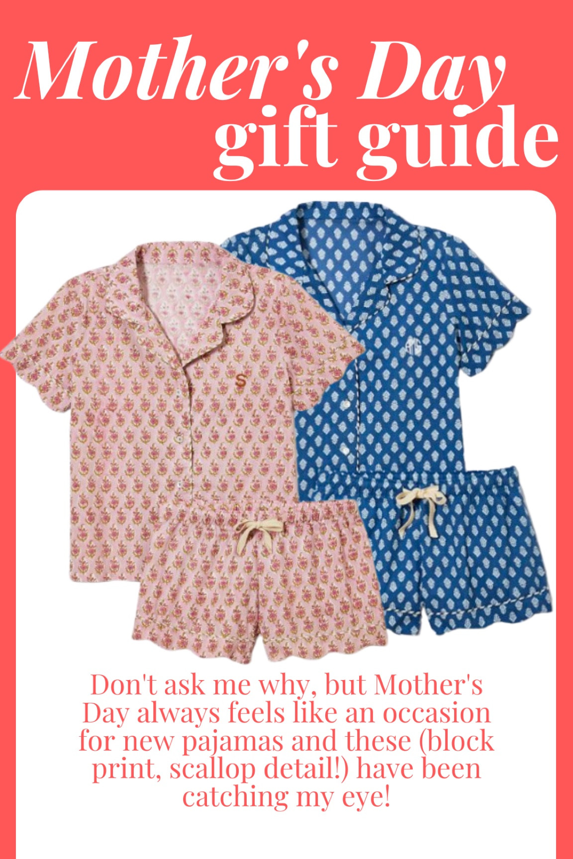 Pajamas for Mother’s Day - block print, scalloped edge, button-up 

#LTKGiftGuide #LTKfindsunder100 #LTKfamily